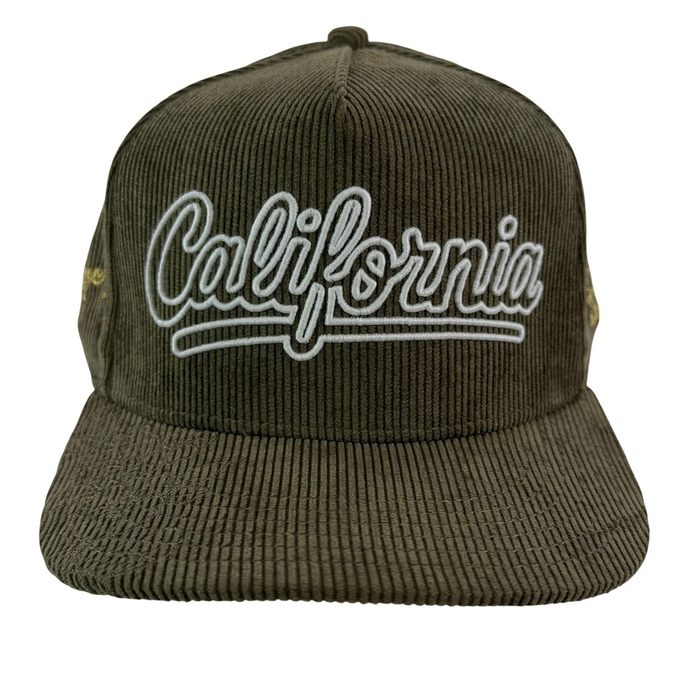 Dreams Don't Sleep California Corduroy Snapback Hat Olive Green Embroidered Cap